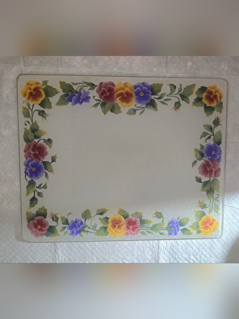 Corning Ware Corelle Summer Blush Tempered Glass Cutting Board Vtg 15"X12" EUC.